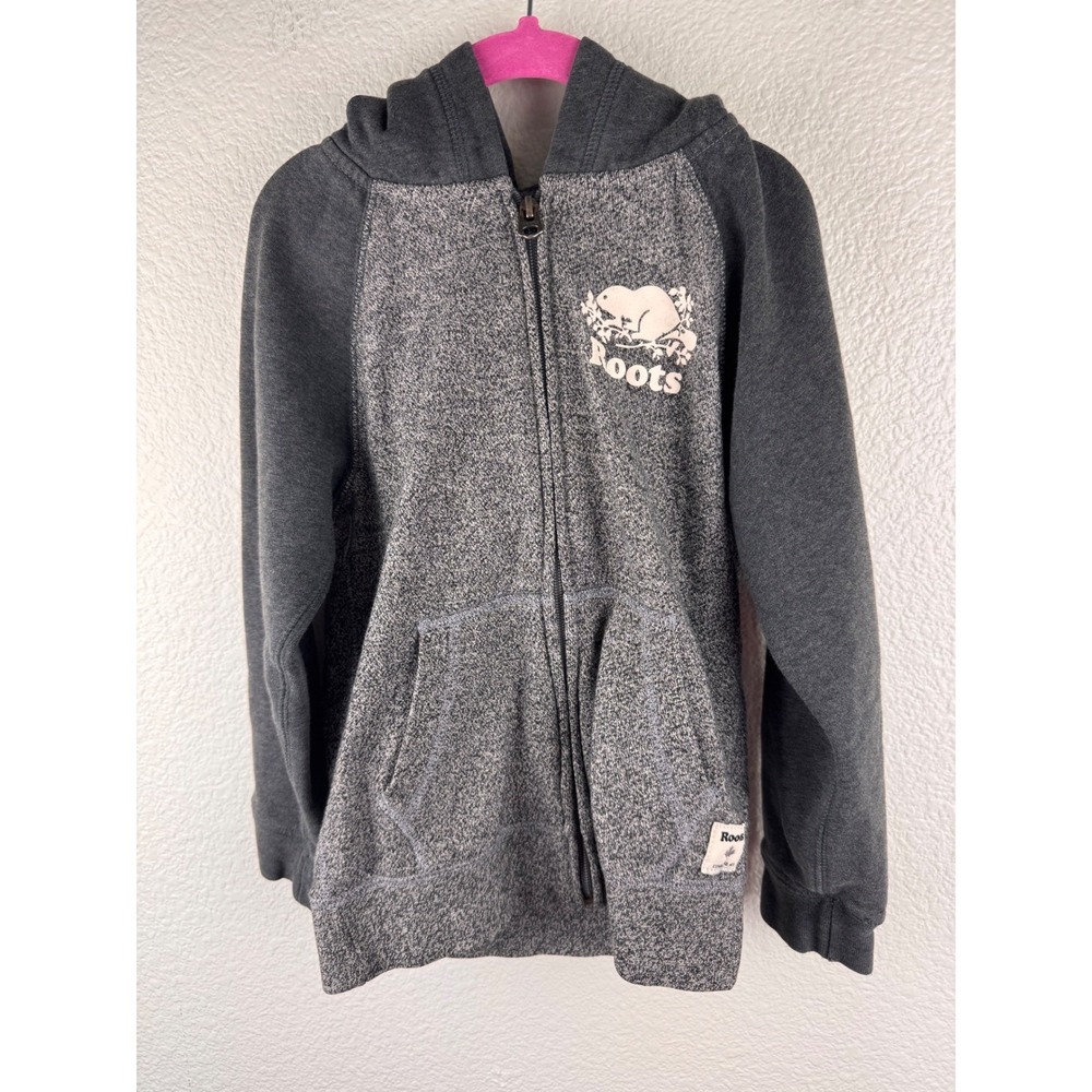 Roots Kids Full Zip Hoodie Sweatshirt Gray Bear‎ Logo Toddler 5 6